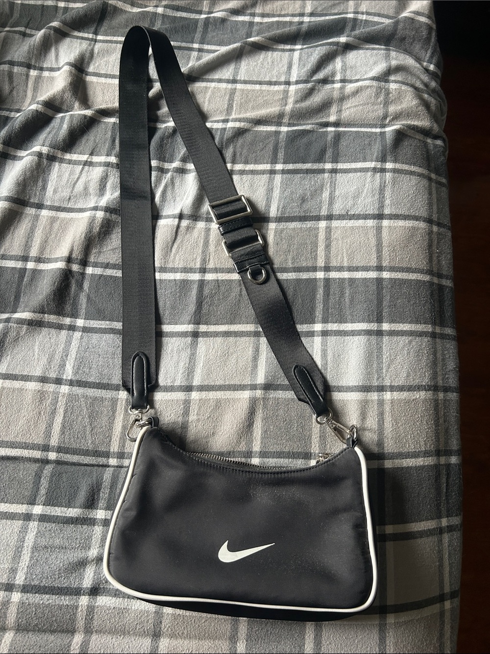 Nike Black Shoulder Belt Bag with White Piping reworked custom